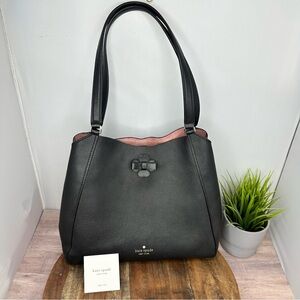 Kate Spade Talia Small Triple Compartment Black Leather Shoulder Bag